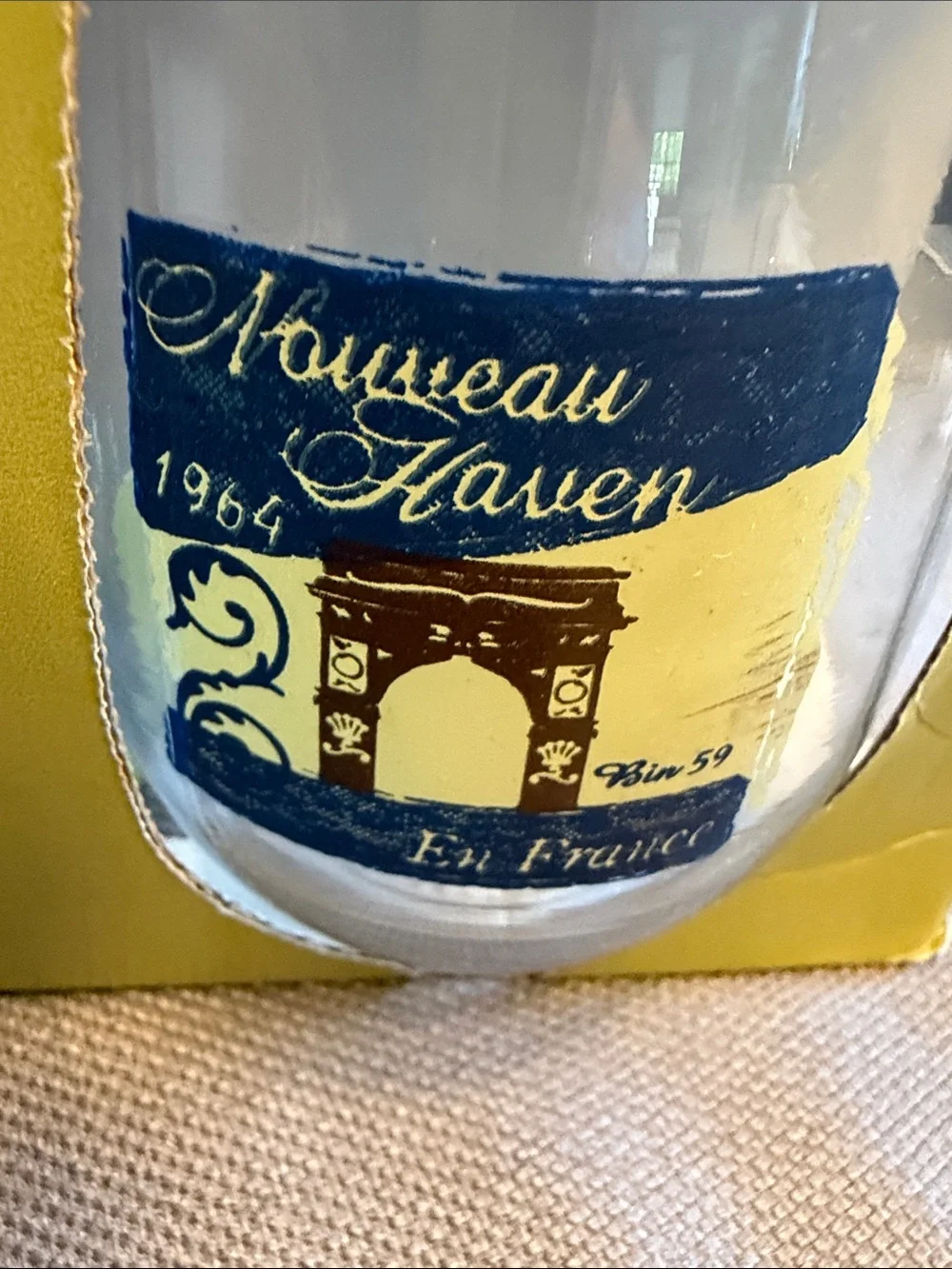 Pier 1 Wine Glasses Set - Yellow Box with Vintage Label Accents